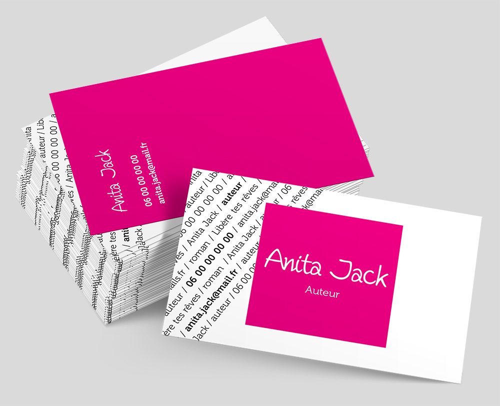 L' identité graphique exclusive que nous avons conçue pour Anita JACK a été imprimée sur ses cartes de visite.