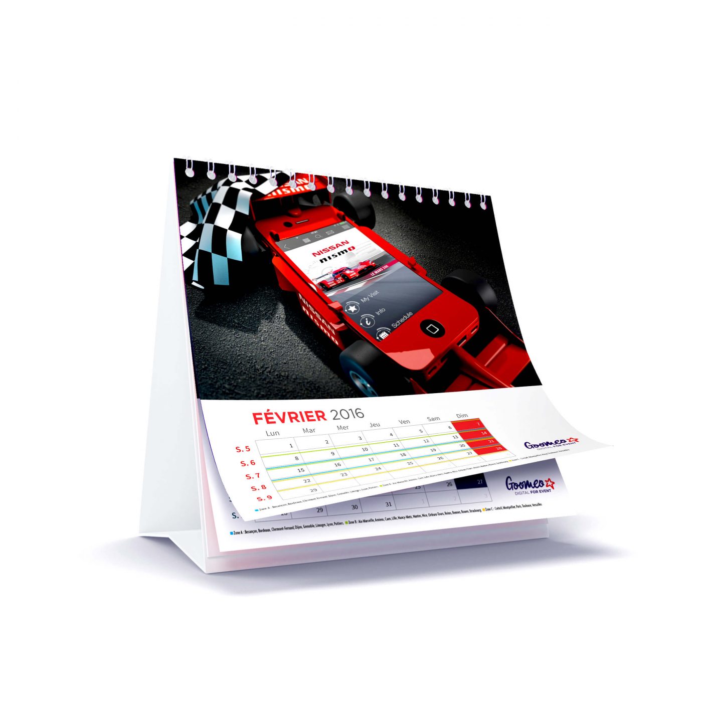 Calendrier personnalisé avec une illustration 3D de voiture F1