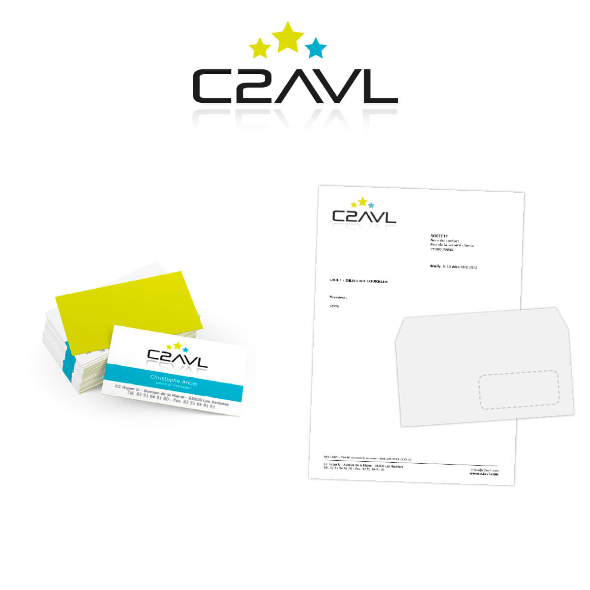 Le logo C2AVL et ses déclinaisons cartes de visite et papier à lettres