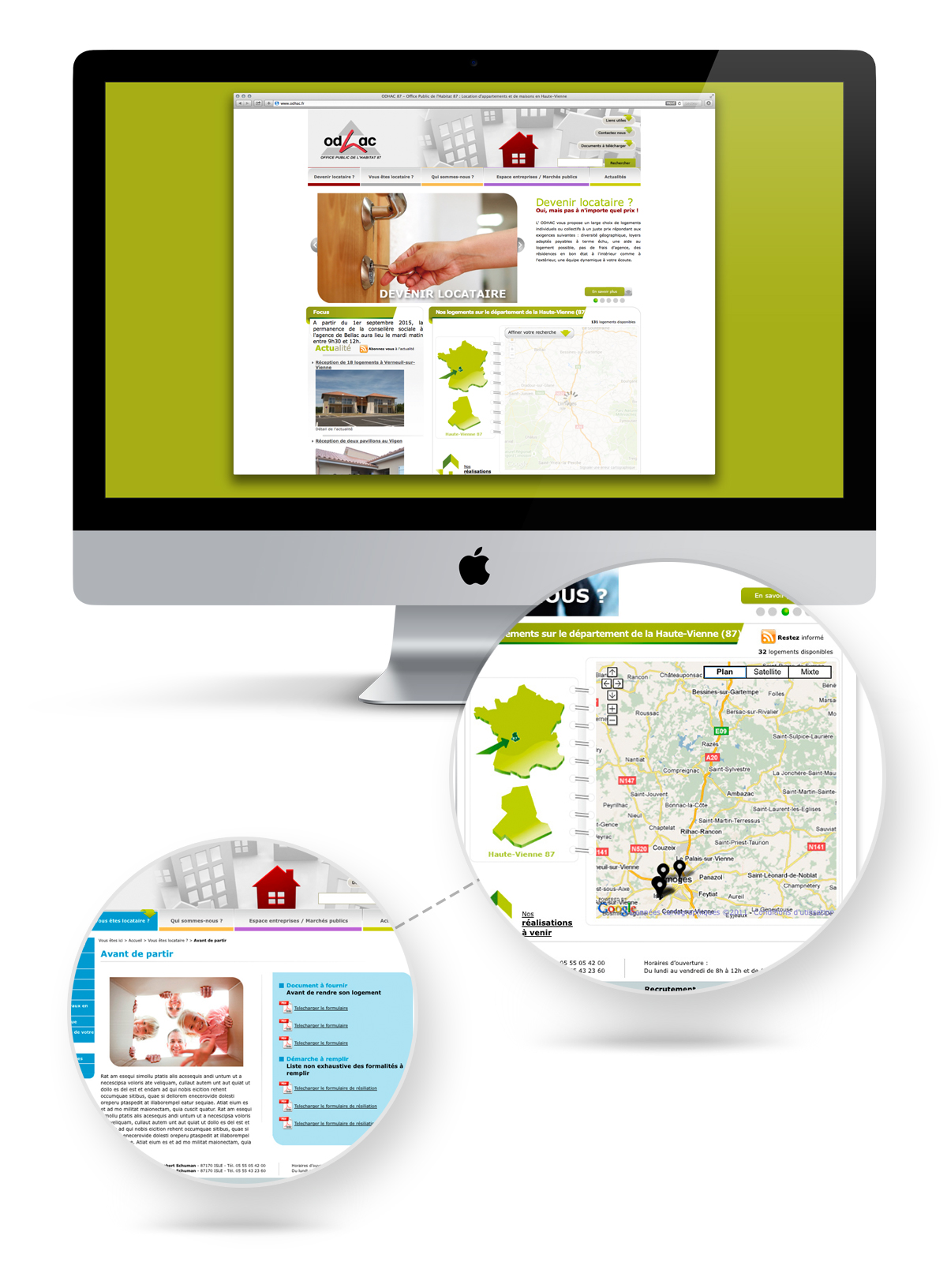 notre design de site web pour l'odhac 87, carte interactive et documents à télécharger